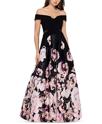 XSCAPE Petite Off-The-Shoulder Floral-Print Ball Gown & Reviews ...