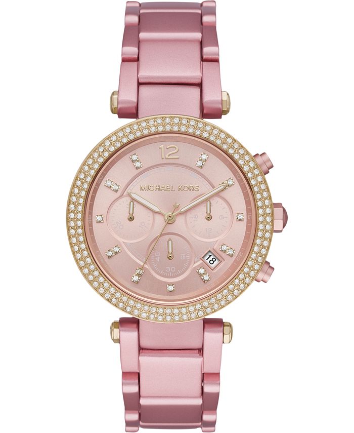Michael Kors Women's Chronograph Parker Pink Aluminum Bracelet Watch ...