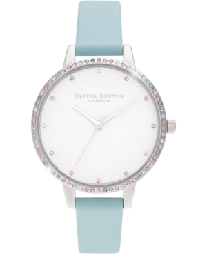 Shop Olivia Burton Women's Rainbow Turquoise Leather Strap Watch 34mm