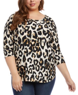 Karen Kane - Plus Size Printed 3/4-Sleeve Shirttail Top