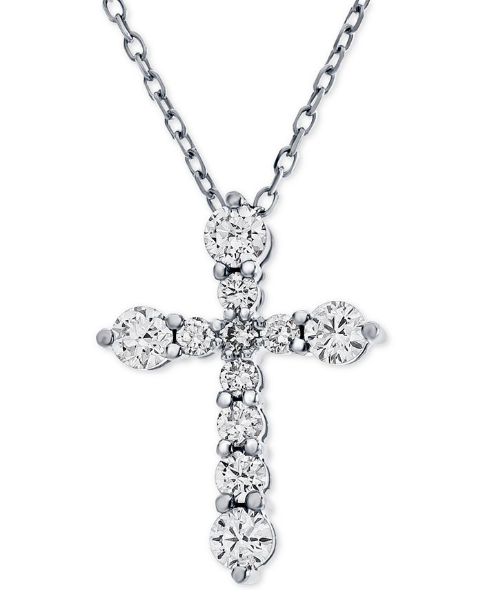 1 Ct Diamond Cross Pendant 18" Necklace 14k Real White Gold Over Christmas Sale 