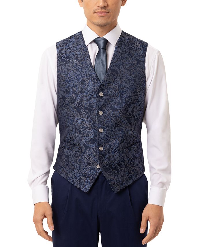 Tallia Men s Slim Fit Navy Blue Paisley Vest Macy s