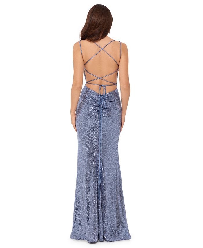 Betsy & Adam Sequined Lace-Up Gown - Macy's