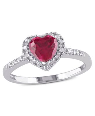 Macy's Created Ruby (1 ct. t.w.) and Diamond (1/10 ct. t.w.) Heart Halo Ring in Sterling Silver