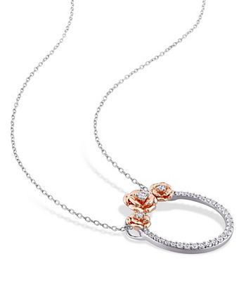 Macy's - Created White Sapphire (3/5 ct. t.w.) Rose Floral Open Circle Necklace in Two-Tone Sterling Silver