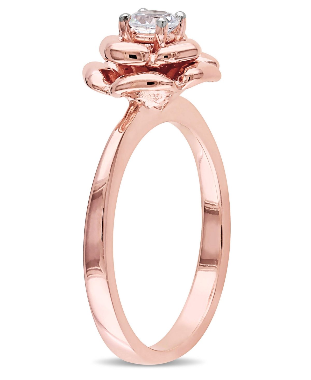 Lab-Grown(1/3 ct. t.w.) Floral Ring in 18k Rose Gold Over Sterling Silver - White Sapphire
