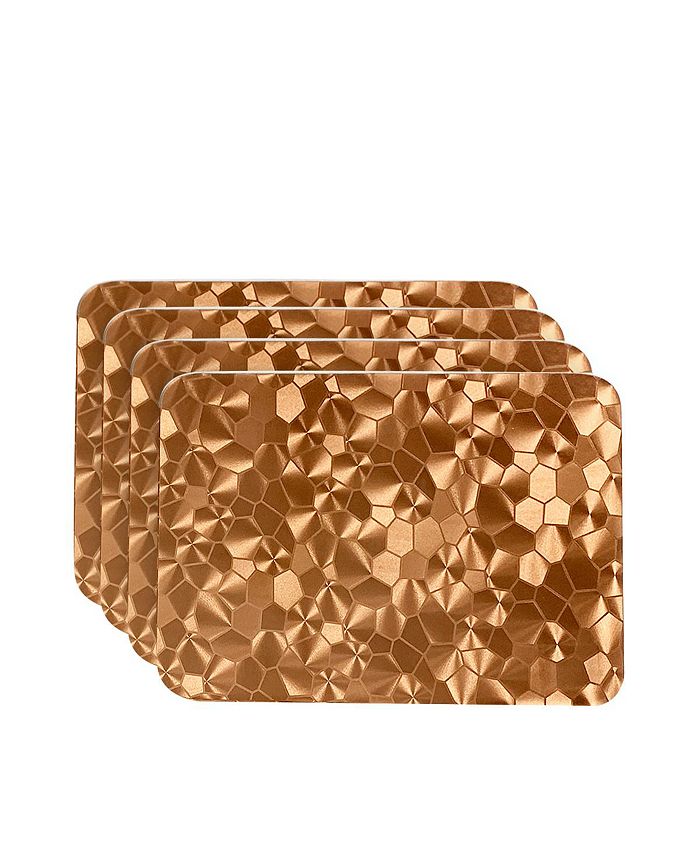 Dainty Home - Reversible Metallic Shimmering Water Cube Dining Table Indoor Outdoor Placemats Set of 4, 13 inch x 19 inch Rectangle, Textured Solid Bronze