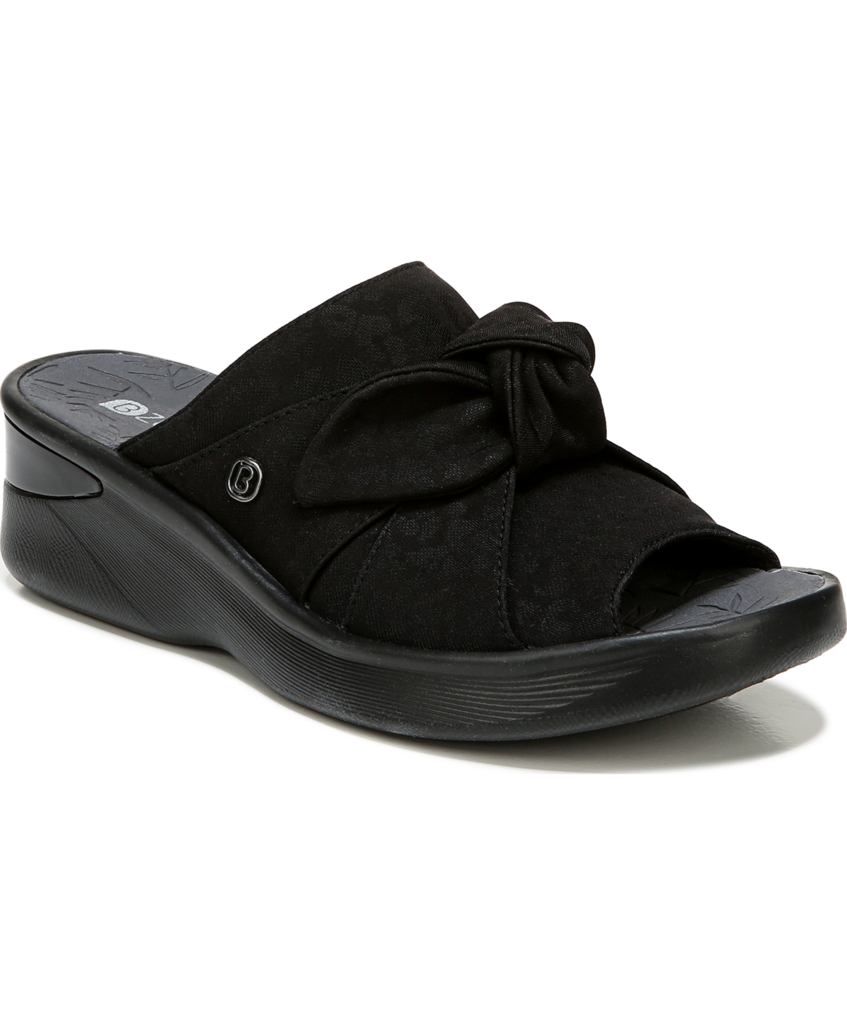 Shop Bzees Smile Washable Slide Wedge Sandals In Black Fabric