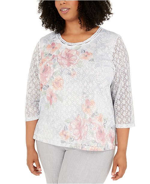 Alfred Dunner Plus Size Primrose Garden Lace Top Reviews Tops