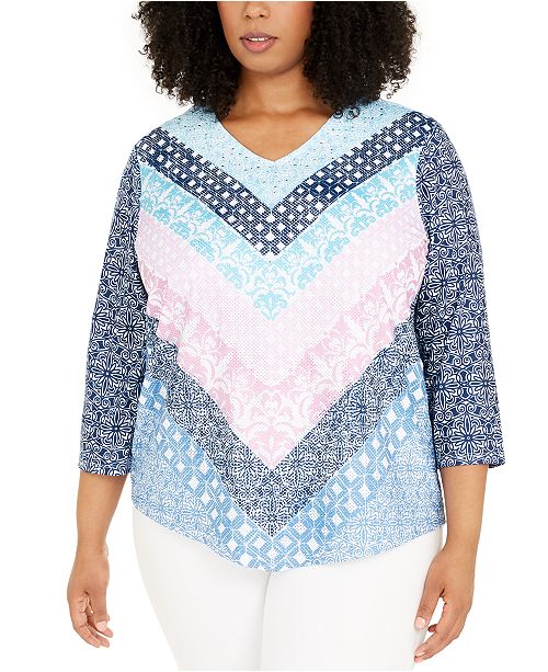 Alfred Dunner Plus Size Petal Pushers Geometric Chevron Knit Top