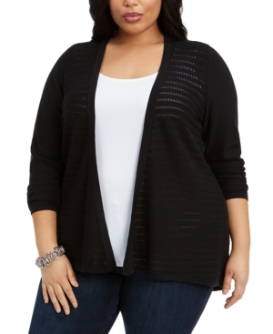 Belldini PLUS SIZE STITCHED OPEN-FRONT CARDIGAN