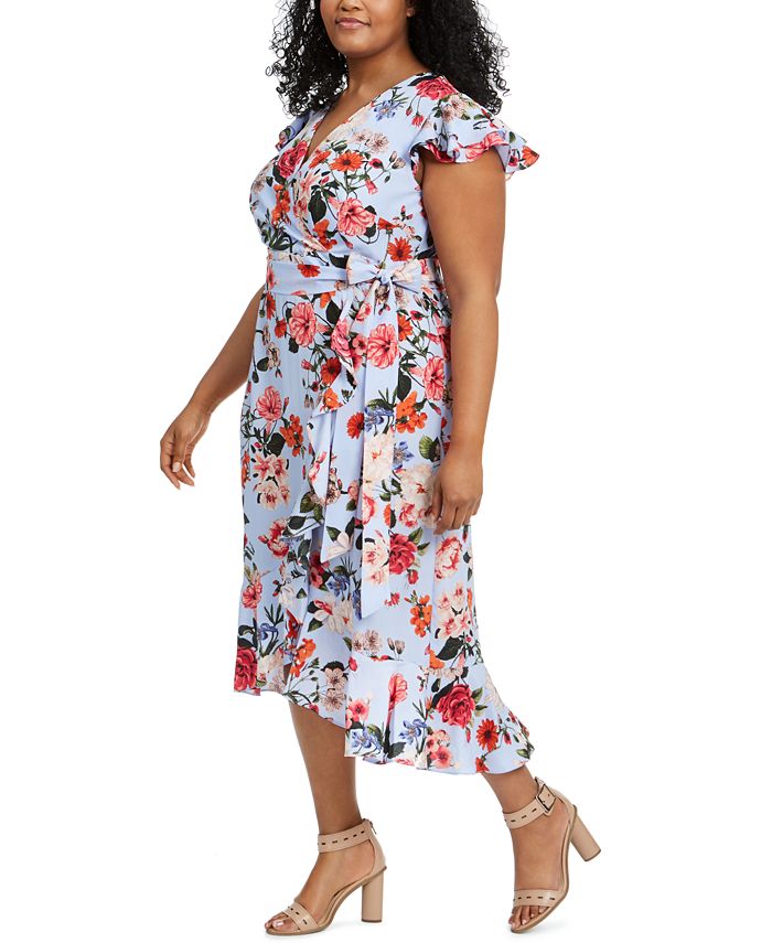 Vince Camuto Plus Size Floral-Print Faux-Wrap Dress - Macy's