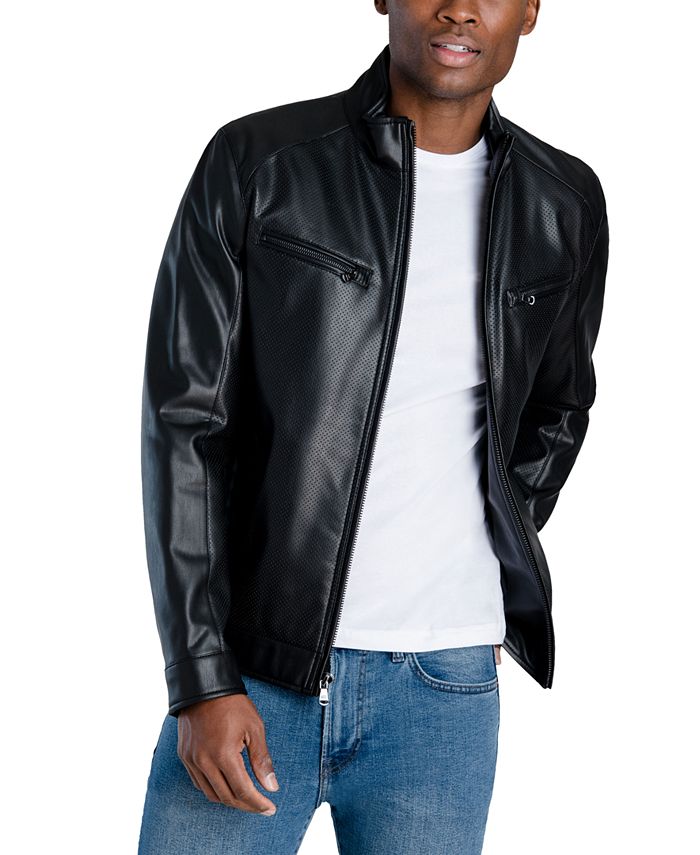 Michael Kors Men's Perforated Faux Leather Hipster Jacket, Created for ...