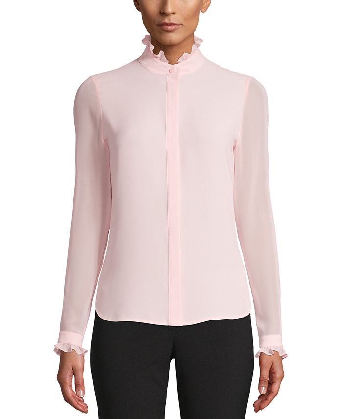 Anne Klein Ruffle-Neck Button-Up Blouse - Macy's