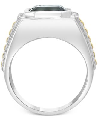 EFFY&reg; Men's London Blue Topaz (5-5/8 ct. t.w.) & Diamond (1/10 ct. t.w.) Ring in Sterling Silver & 18k Gold-Plate