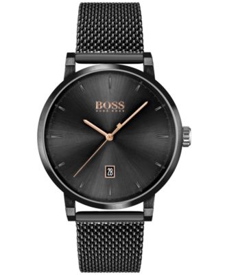 Hugo Boss - Men's Confidence Black Stainless Steel Mesh Bracelet Watch 42mm