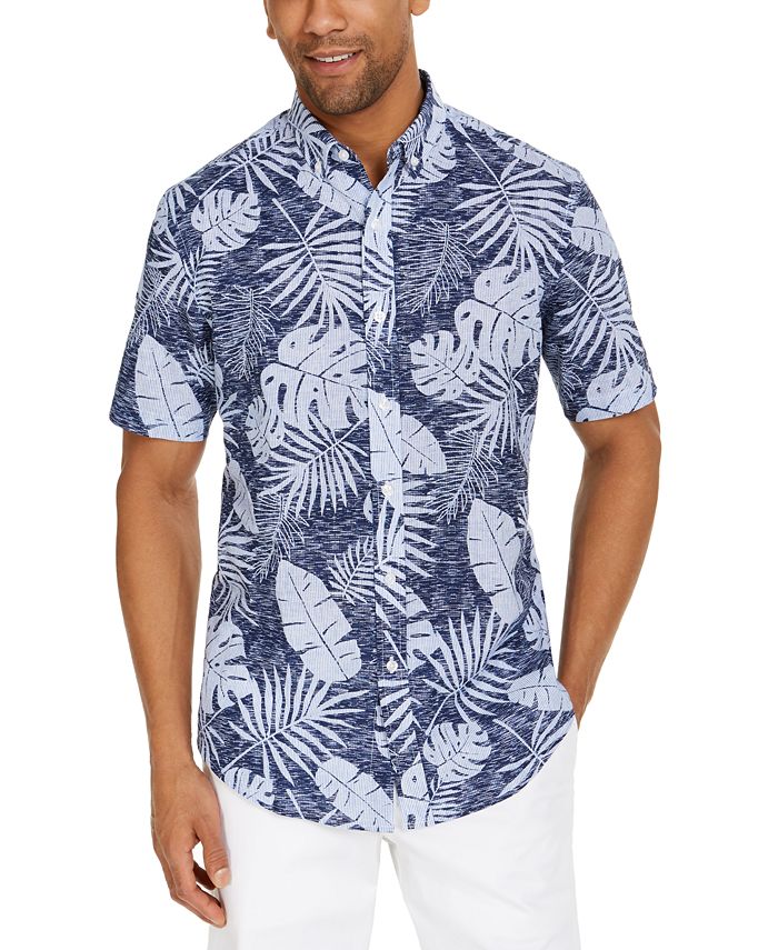 Club Room Men's Brody Leaf Tropical Print Short Sleeve Shirt, Created ...