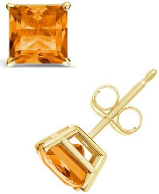 Princess-cut Gemstone Stud Earrings in 14K Yellow Gold