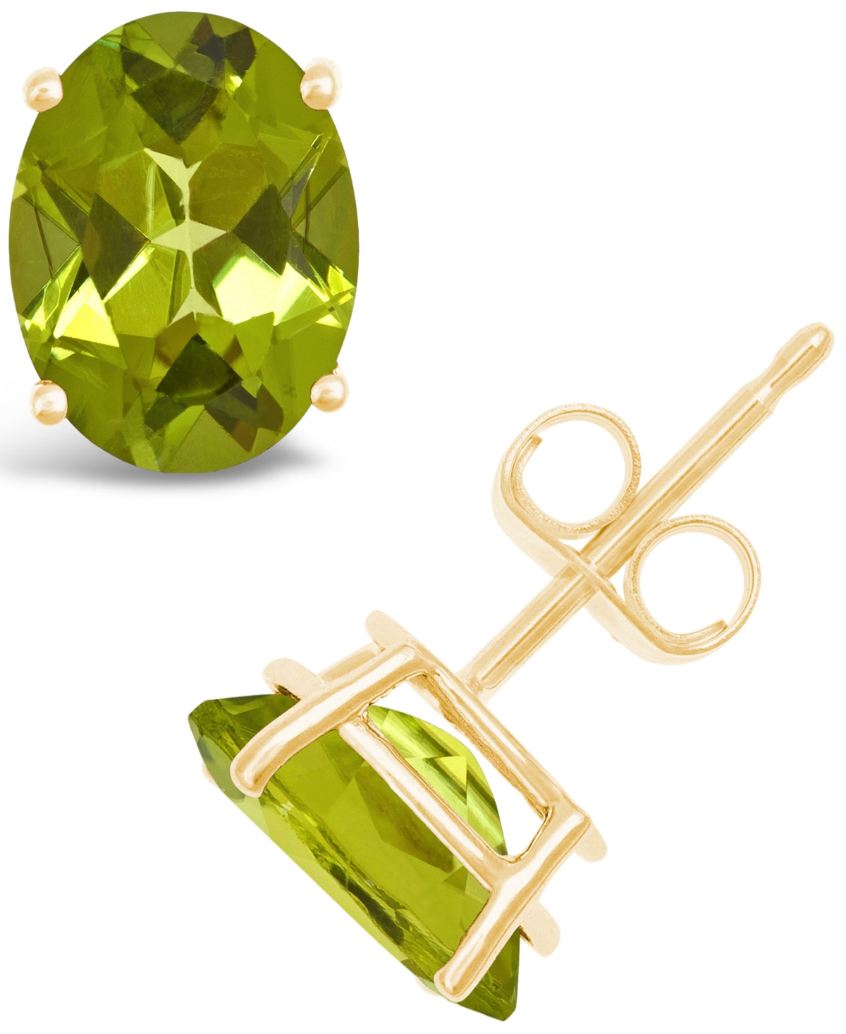 Macy's Round-cut Gemstone Stud Earrings In 14k Yellow Gold In Green