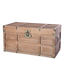 Wooden Rectangular Lined Rustic Storage Trunk with Latch, Medium
