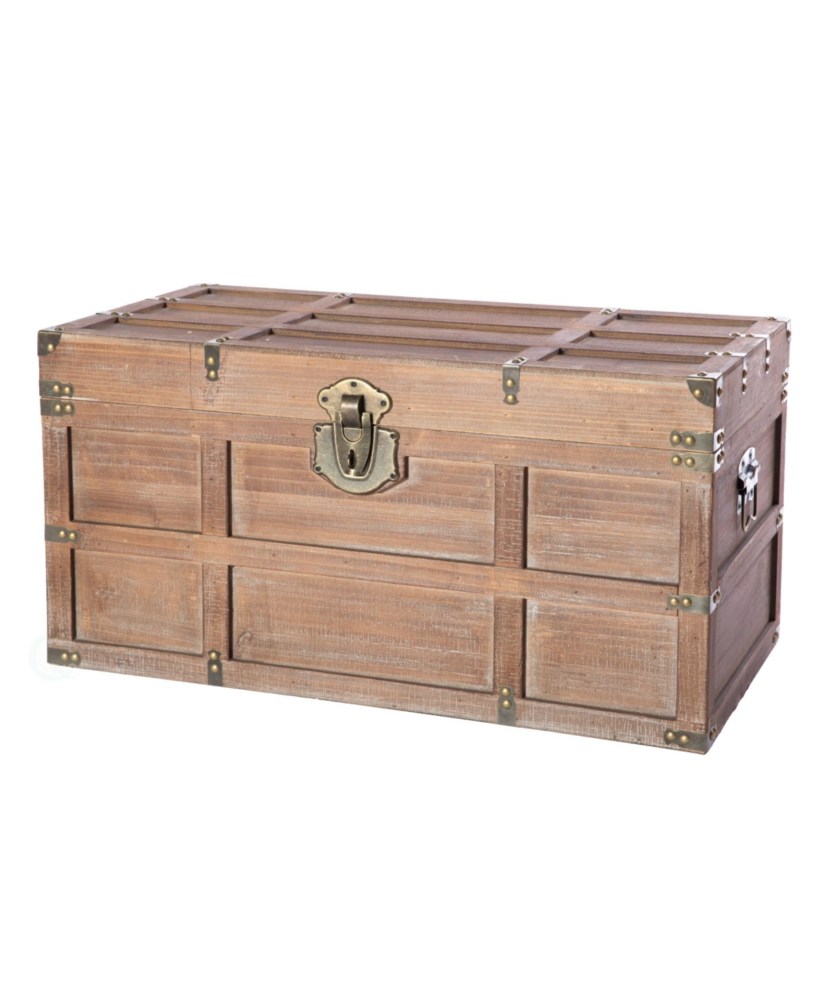 Wooden Rectangular Lined Rustic Storage Trunk with Latch, Medium - Brown