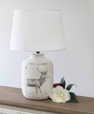 Simple Designs Rustic Deer Buck Nature Printed Ceramic Farmhouse Accent Table Lamp with Fabric Shade