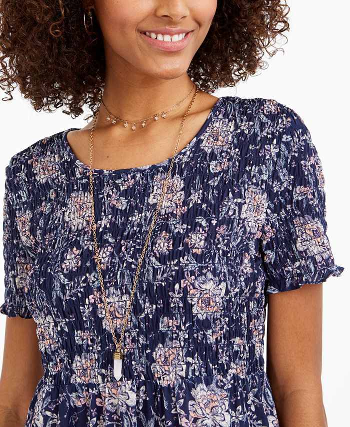 Style & Co Petite Smocked Floral-Print Top, Created for Macy's - Macy's