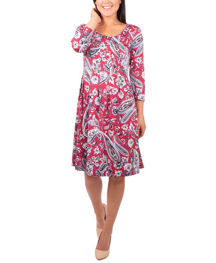 NY Collection Petite Pleated Printed Dress - Macy's
