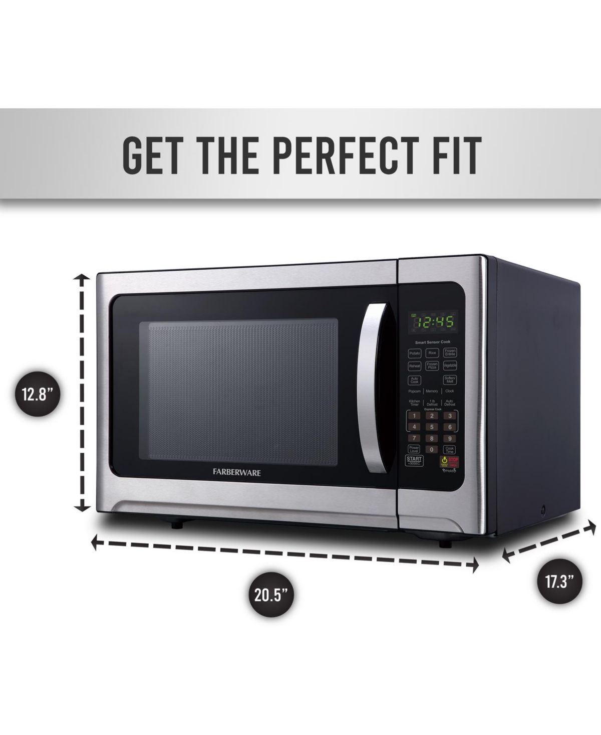 Farberware Professional FMO12AHTBKE 1.2 Cu. Ft. 1100-Watt Microwave Oven with Sensor Cooking, Stainless Steel/Black Body Wrap