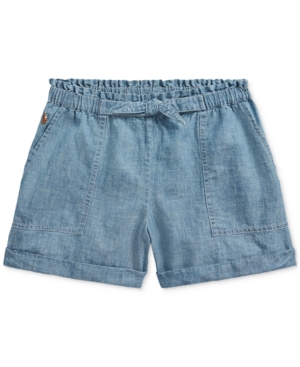 Polo Ralph Lauren Big Girls Cotton Chambray Camp Shorts In Indigo