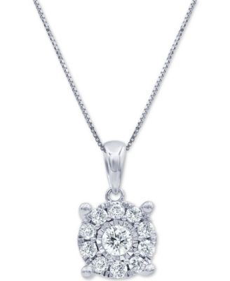 diamond halo 18 pendant necklace