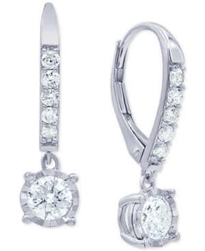 image of Diamond Drop Leverback Earrings (1 ct. t.w.) in 14k White Gold