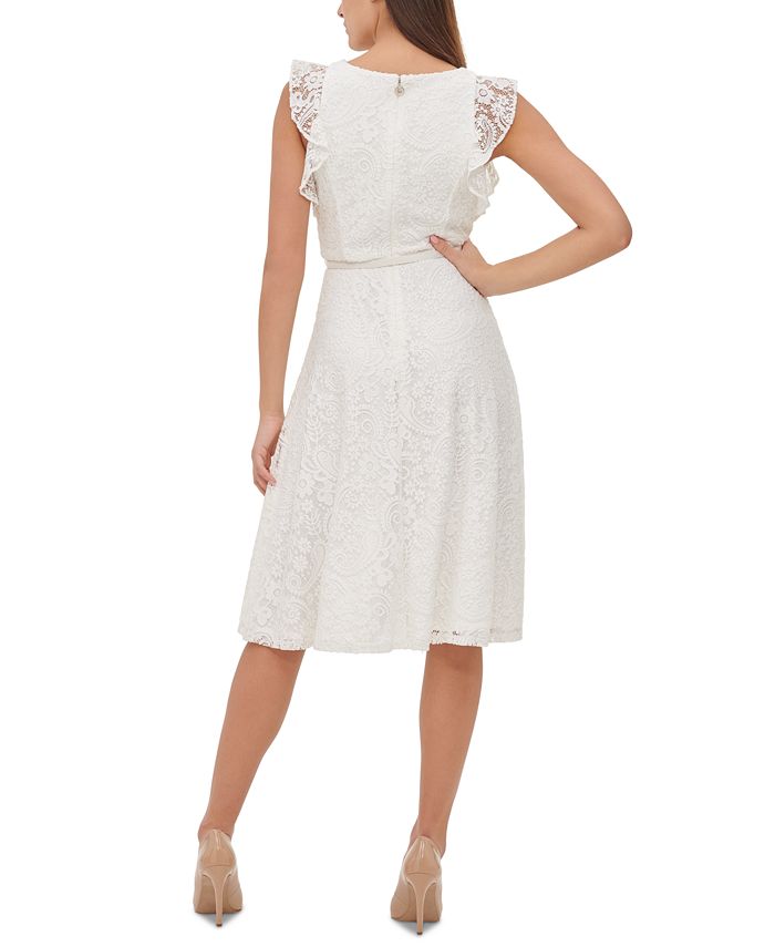 Tommy Hilfiger Belted Lace Fit & Flare Dress - Macy's