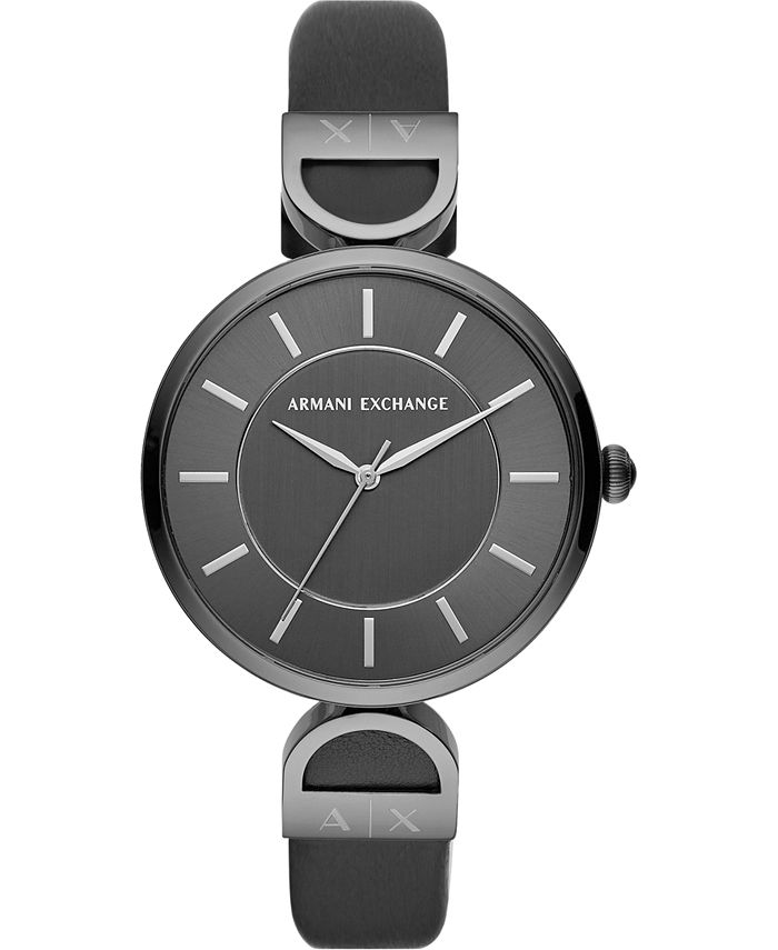 A X Armani Exchange Women s Brooke Black Leather Strap Watch 38mm Macy s