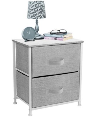 2 Drawers Steel Frame, Wood Top & Easy Pull Fabric Bins - Great for Home, Bedroom, Office & College Dorm - Nightstand