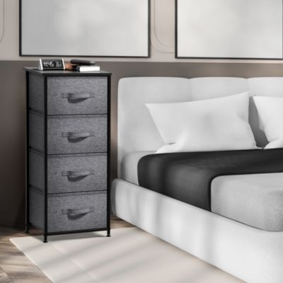 4 Drawers Chest Nightstand - Storage for Closet, Home, College Dorm - Features Steel Frame, Wood Top, &amp; Fabric Bins