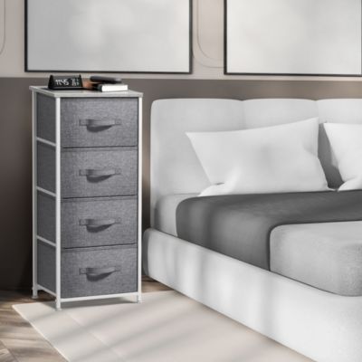 4 Drawers Chest Nightstand - Storage for Closet, Home, College Dorm - Features Steel Frame, Wood Top, & Fabric Bins