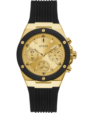 Shop Guess Unisex Black Silicone Strap Watch 39mm In Gold