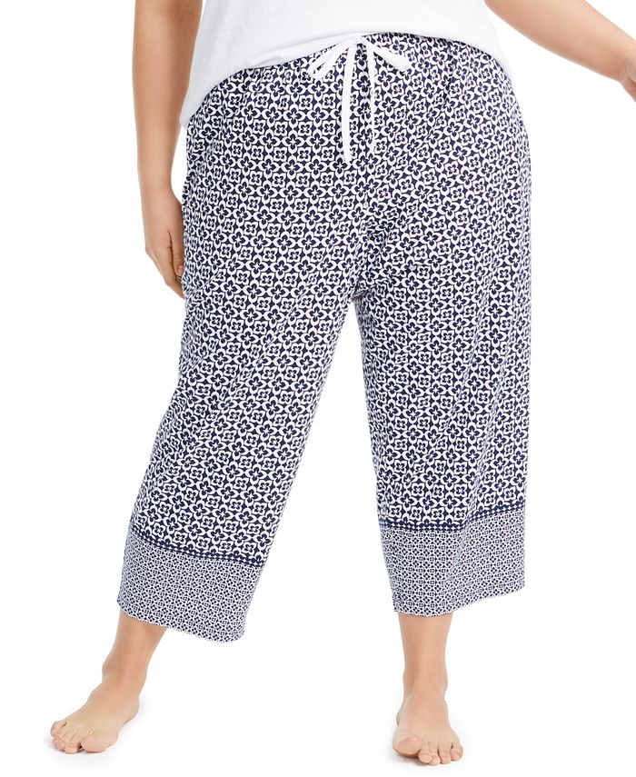 Charter Club Plus Size Cotton Knit Cropped Pajama Pants, Created for ...