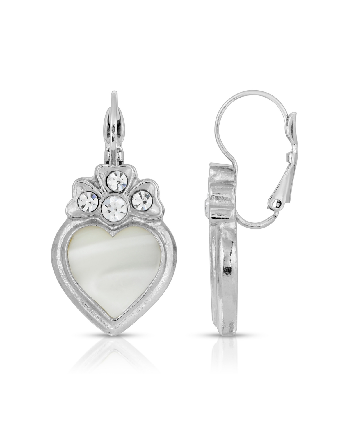 2028 Crystal Heart Lever Back Earrings In White