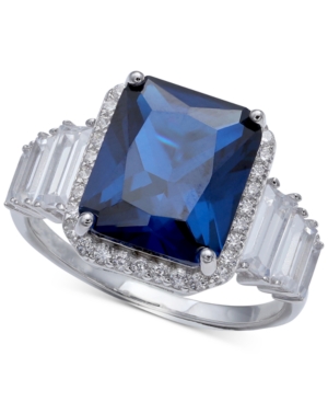 image of Cubic Zirconia Blue Statement Ring in Sterling Silver