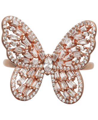 Cubic Zirconia Baguette Butterfly Ring (1-1/2 ct. t.w.) In Sterling Silver  or 18K Rose Gold over Sterling Silver