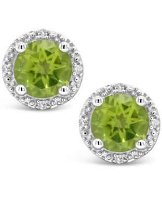 Gemstone (6mm) and Diamond Accent Stud Earrings in Sterling Silver