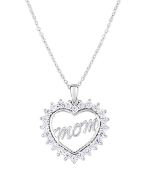 image of Cubic Zirconia Mom Heart Pendant In Fine Silver Plate