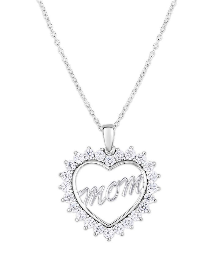 Macy's - Cubic Zirconia Mom Heart Pendant In Fine Silver Plate