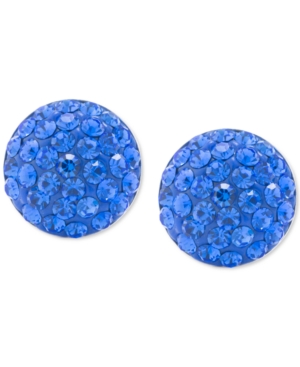 image of Blue Crystal Button Stud Earrings in Sterling Silver