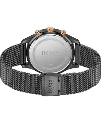 BOSS - Men's Chronograph Associate Black Stainless Steel Mesh Bracelet Watch 42mm