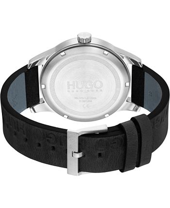HUGO - Men's #Invent Black Leather Strap Watch 46mm
