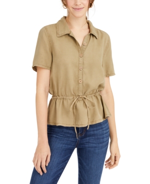 image of Oat Button-Front Peplum Top