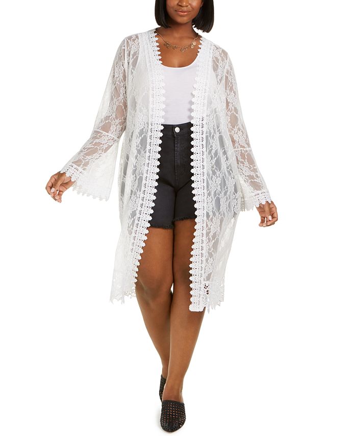 FULL CIRCLE TRENDS Trendy Plus Size Lace Duster Cardigan - Macy's